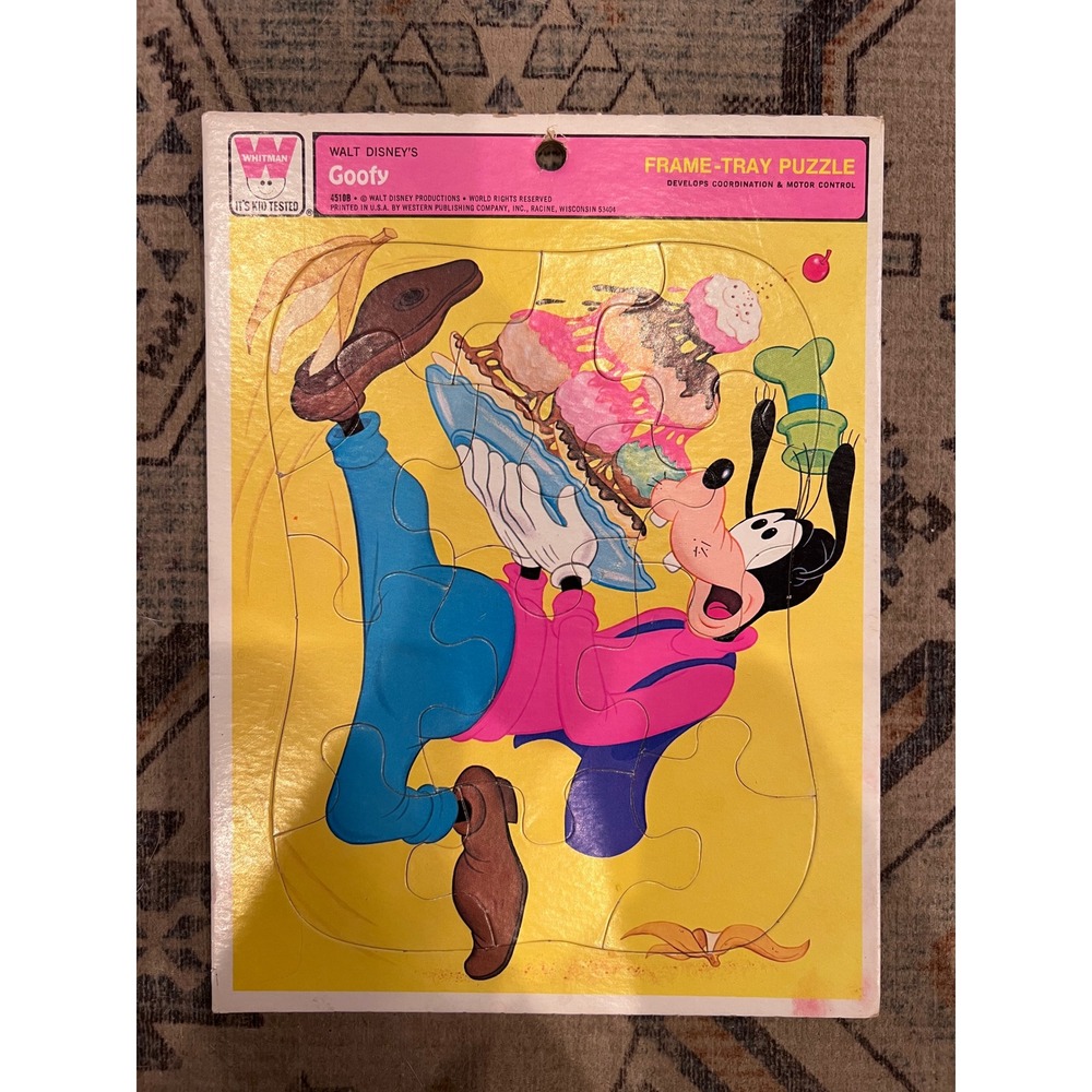 Vintage Whitman Walt Disney's Goofy Ice Cream Frame Tray Puzzle Complete 11"x8"